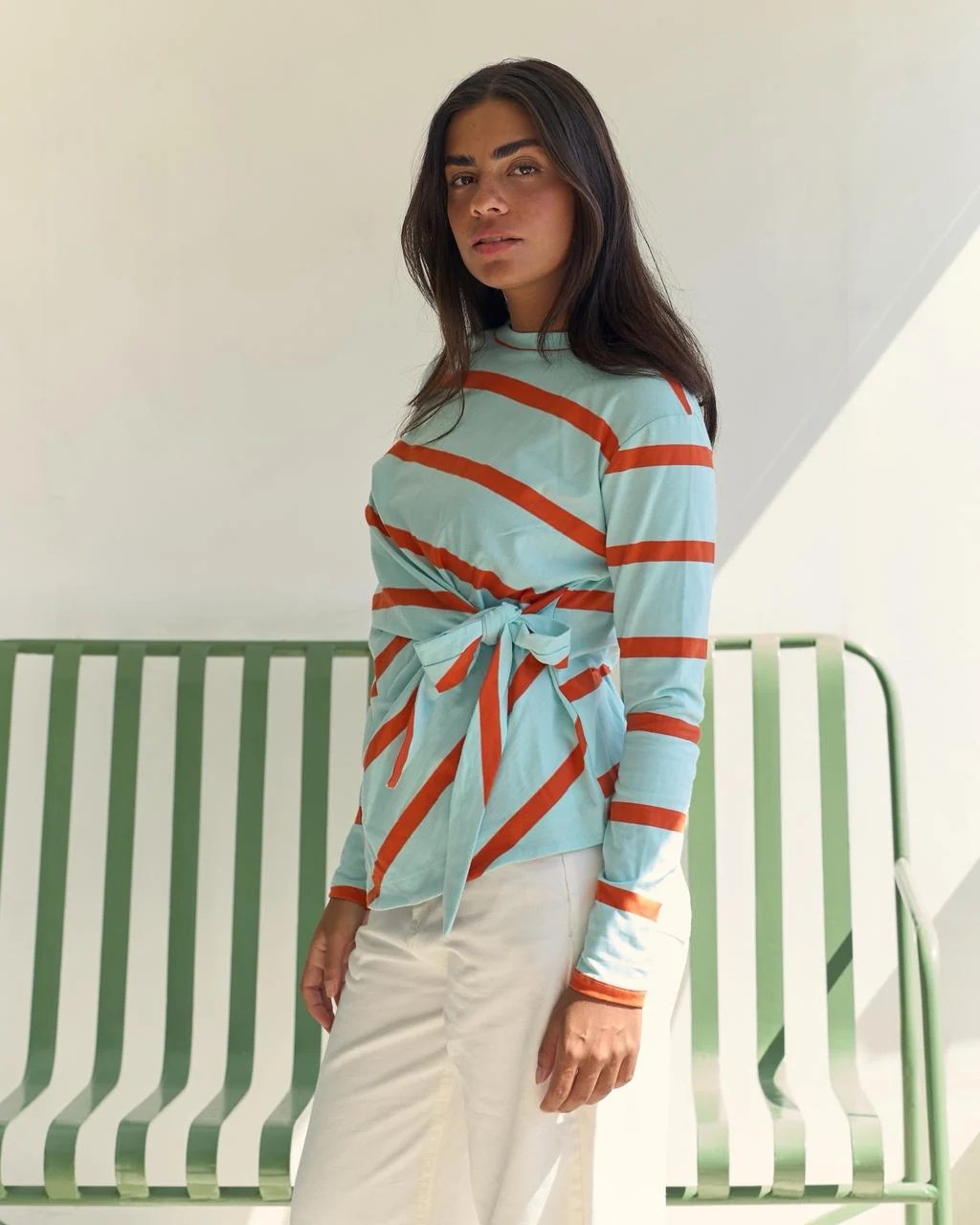 Striped Knot Tee - Orange