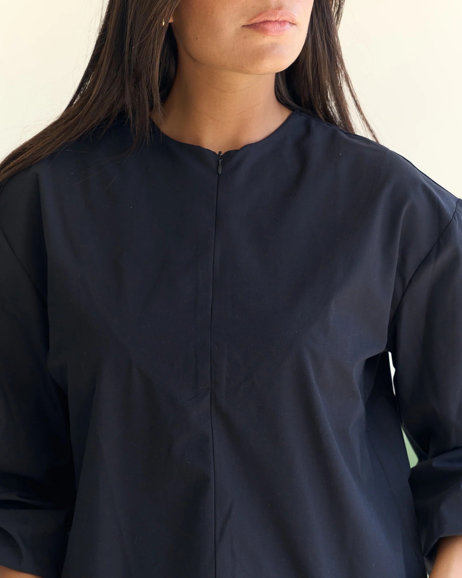 Half Zip Poplin Blouse - Black