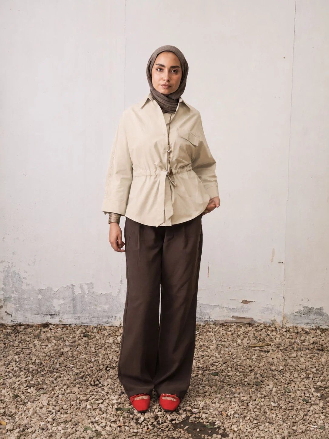 The Belted Shirt -Beige