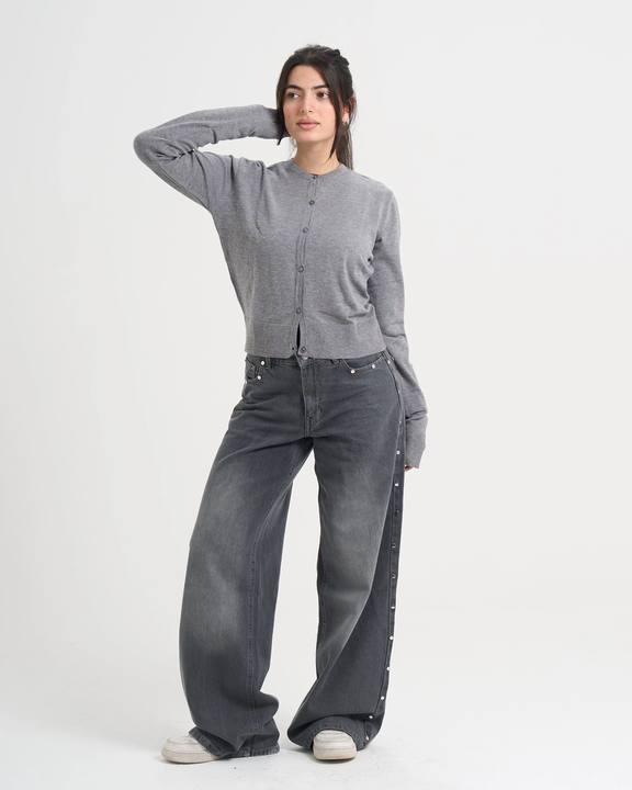 The Studded Denim Pants - Grey