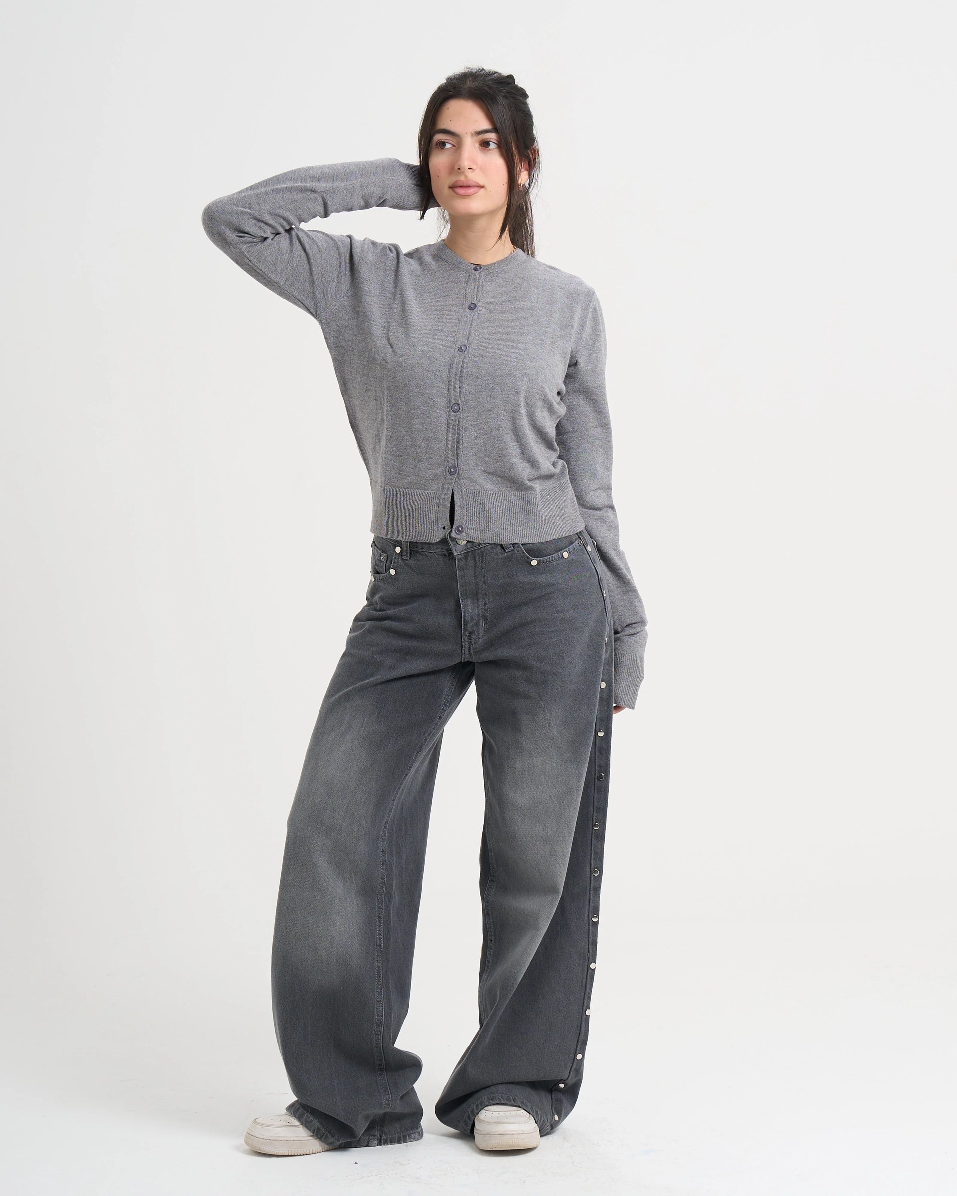 The Studded Denim Pants - Grey