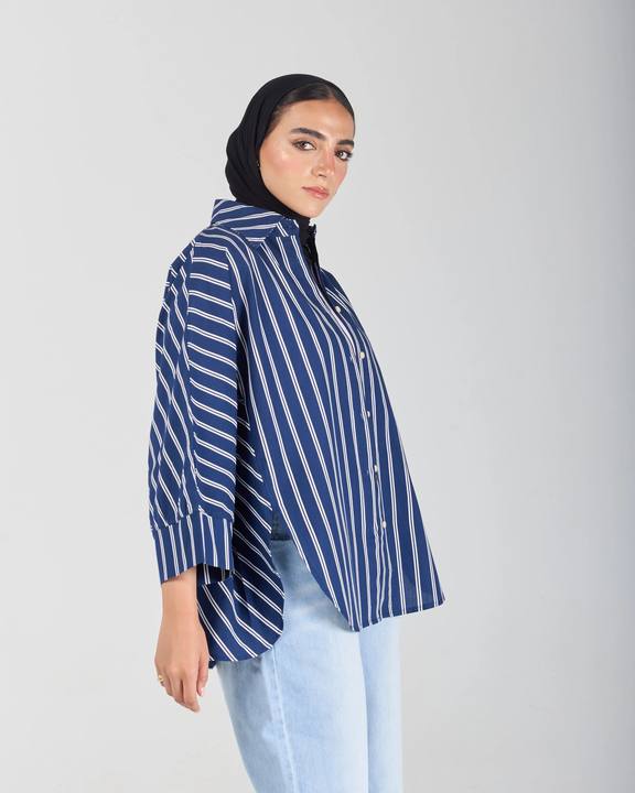The Boxy Stripe Shirt - Navy