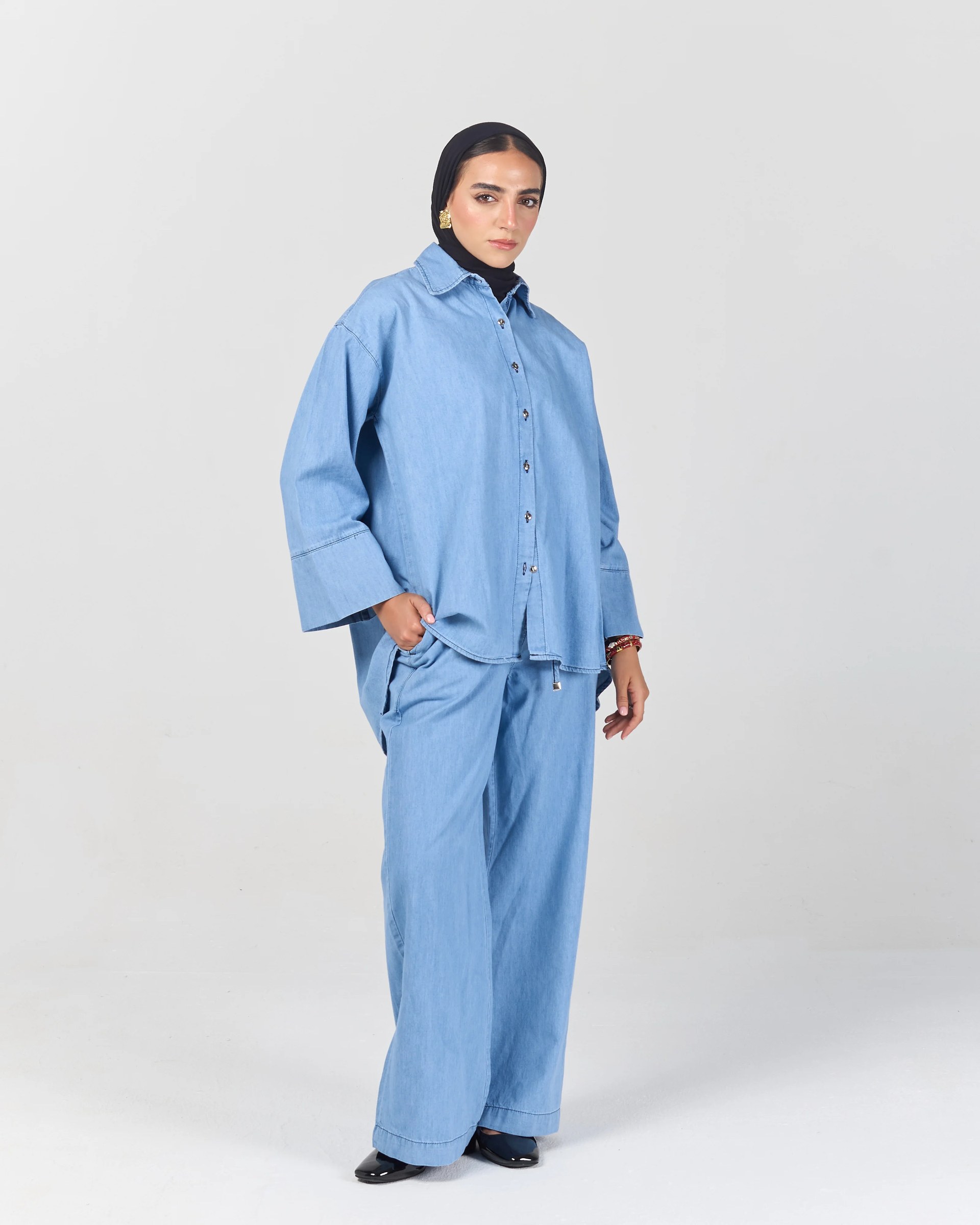 The Boxy Chill Denim Shirt - Light Blue