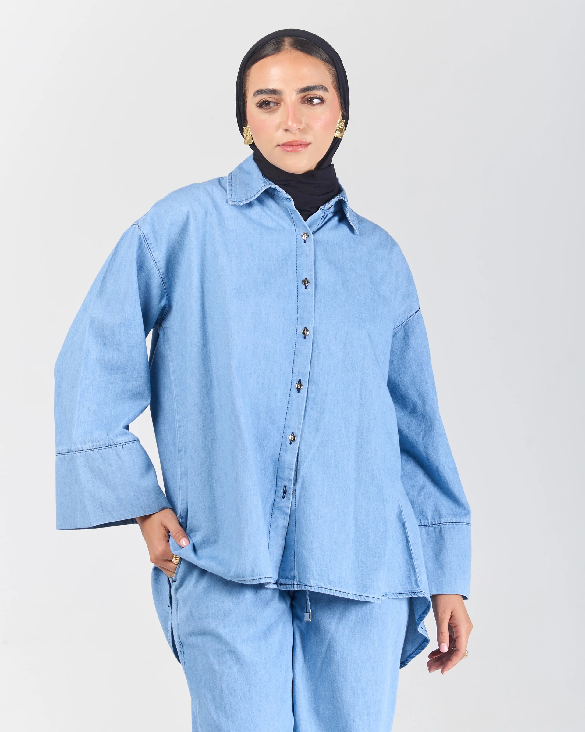 The Boxy Chill Denim Shirt - Light Blue