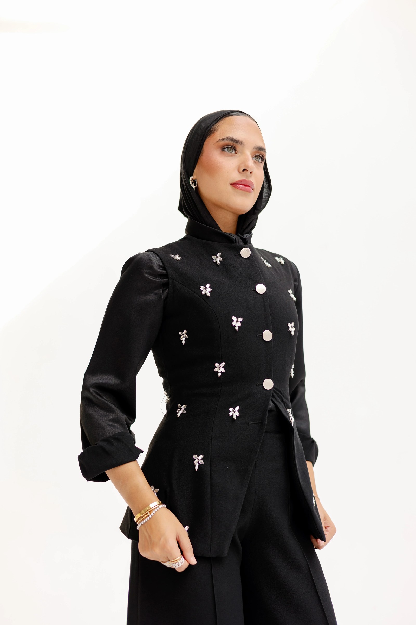 The Hand-Beaded Sculpted Vest in Black