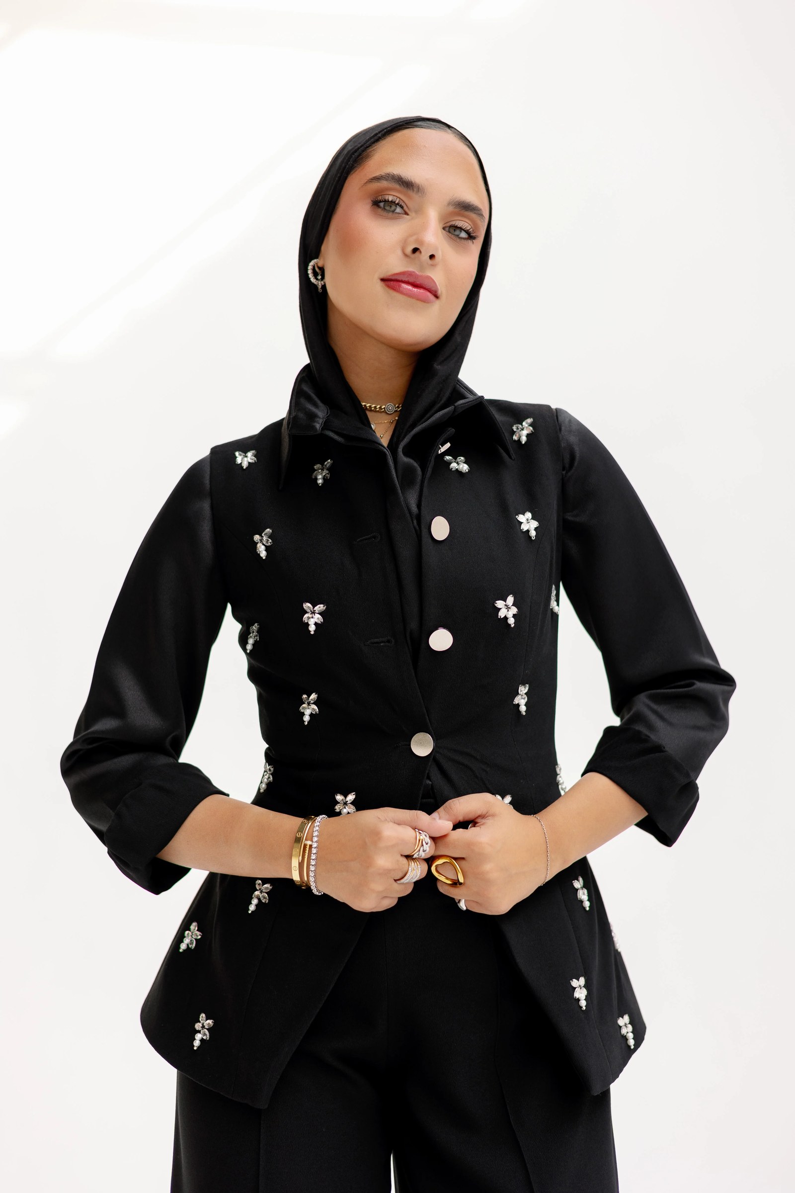 The Hand-Beaded Sculpted Vest in Black