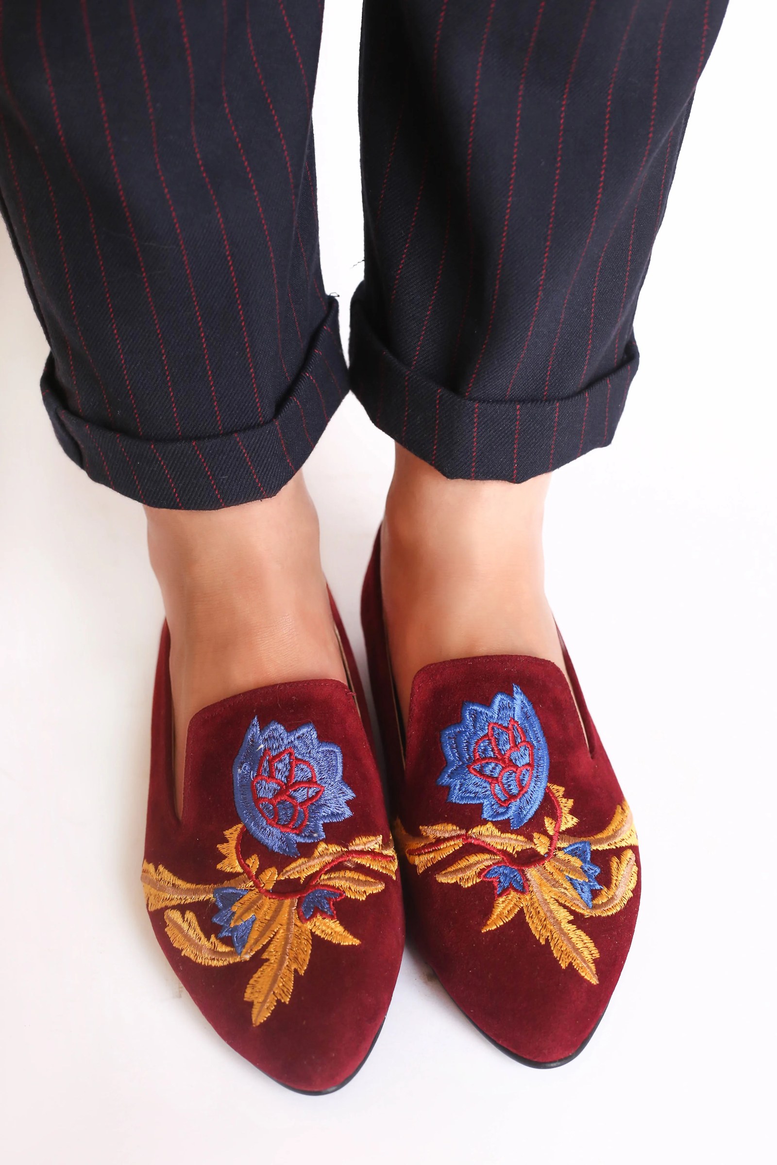 Burgundy Embroidered Loafers