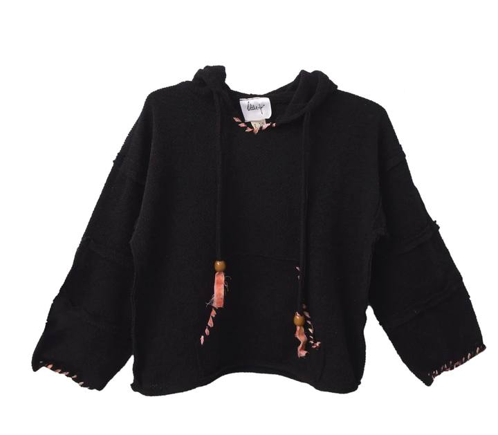 Little Stitched Up Coziness Hoodie in Black