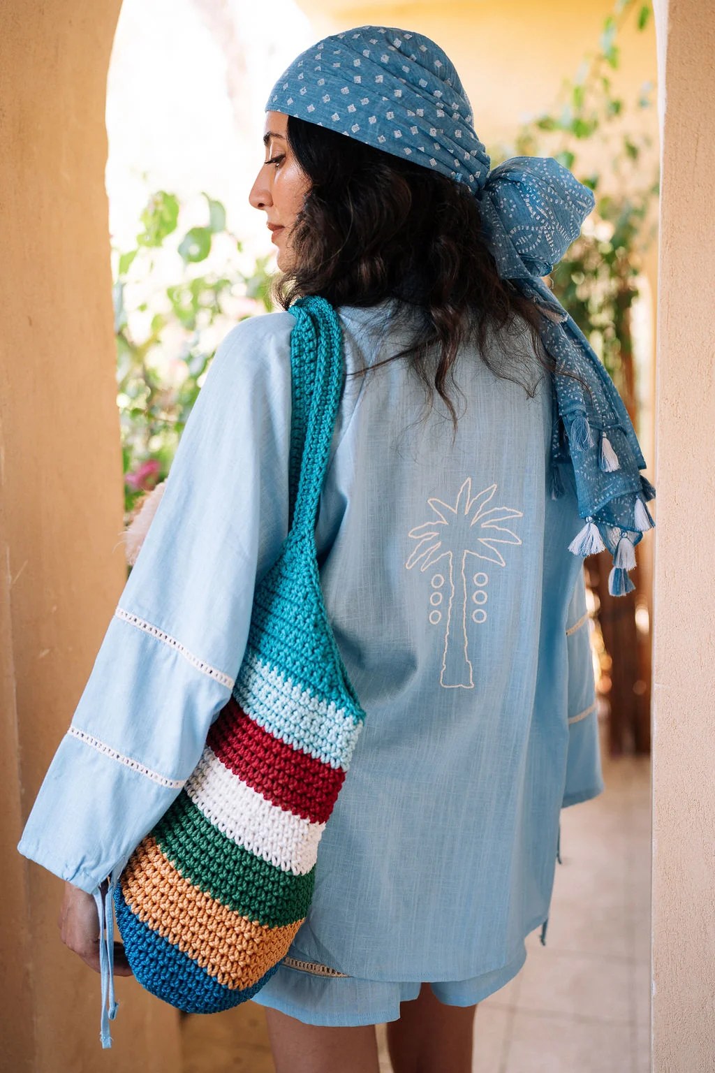 The Aziza Palm Linen Shirt in Baby Blue