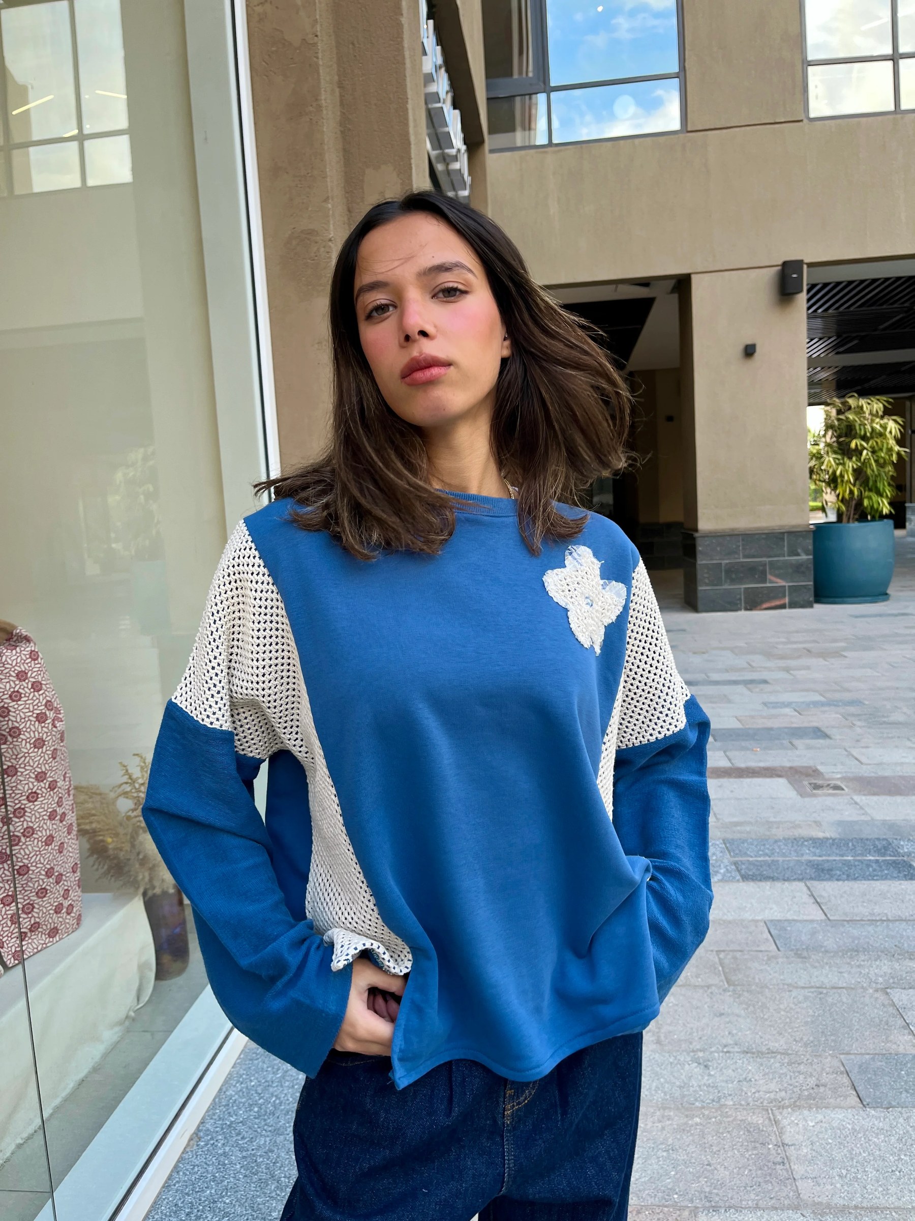 Nile Plaid Sweater in Indigo
