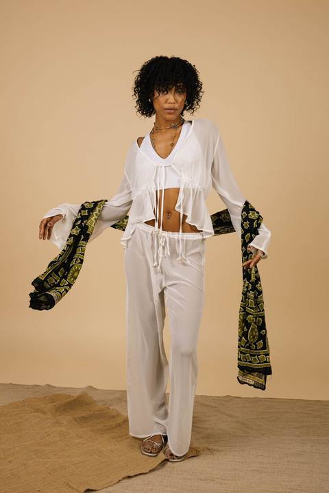 Lucky Lola Chiffon Pants in White