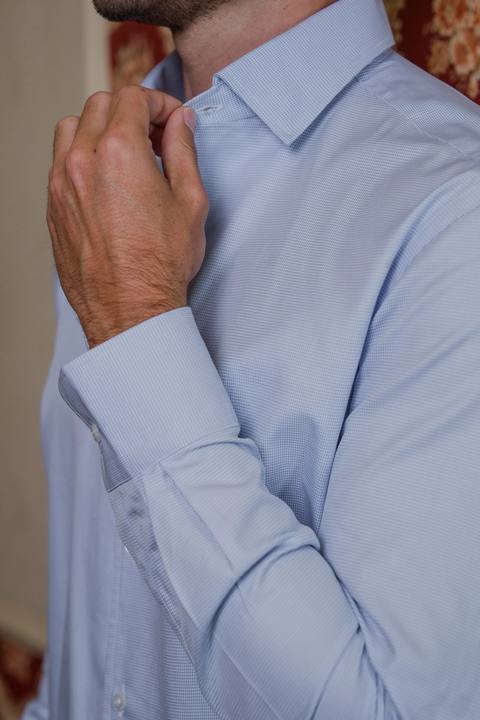 Light Blue Micro Houndstooth Shirt