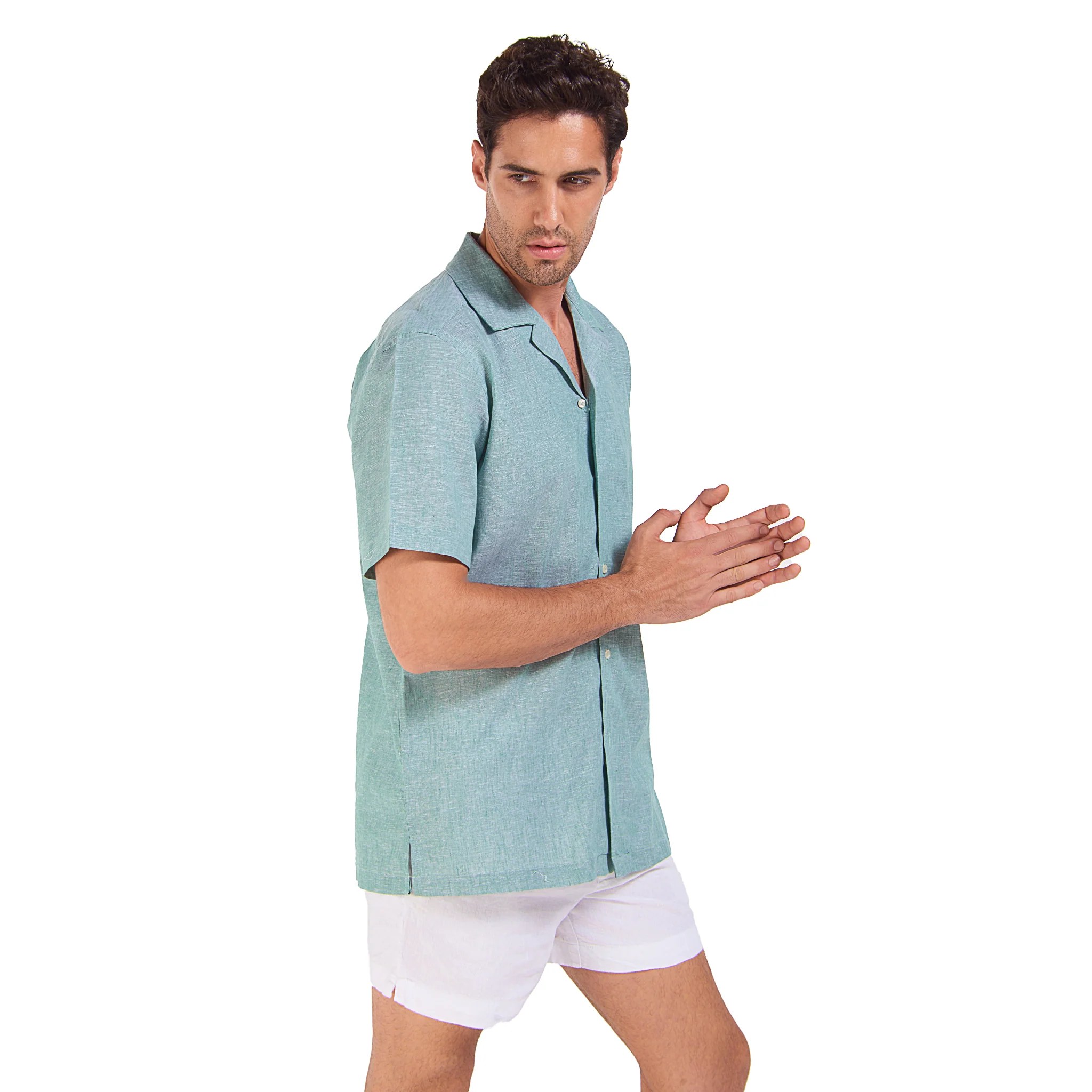 Green Linen Shirt - Half Sleeve