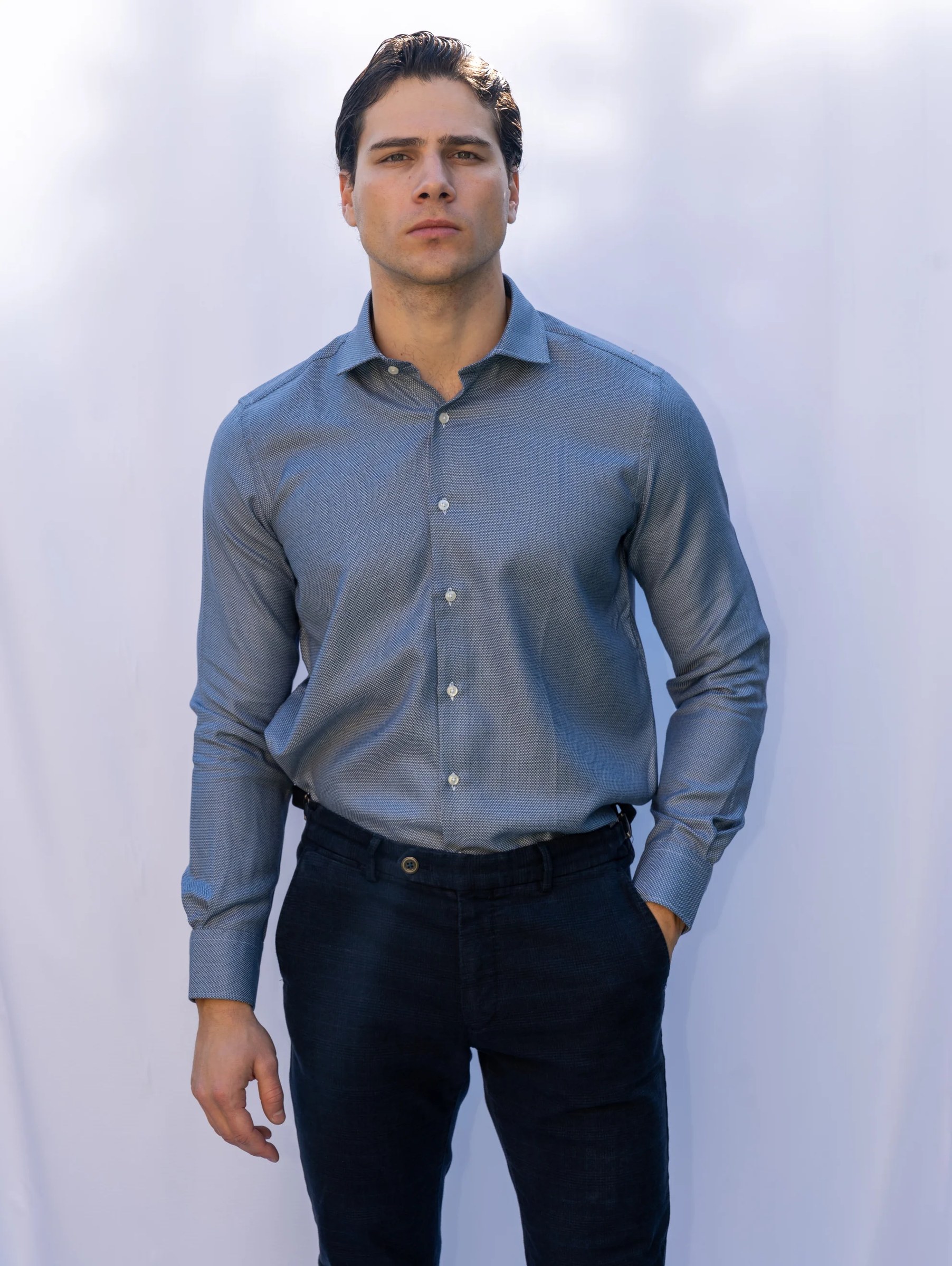 Blue Diagonal Mouliné Shirt