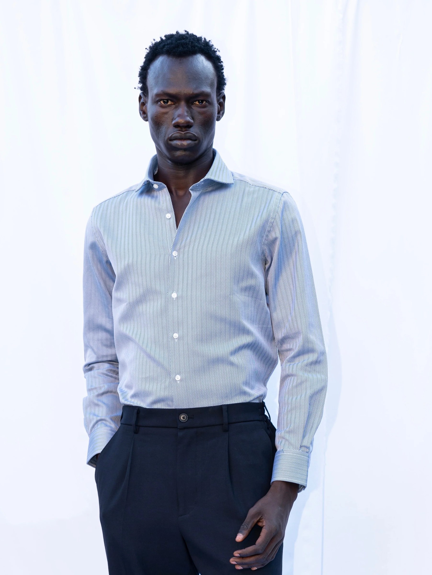 Navy Herringbone Shirt