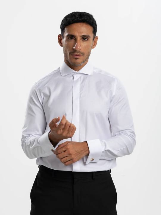 White Oxford Cufflinks - Black Button Shirt