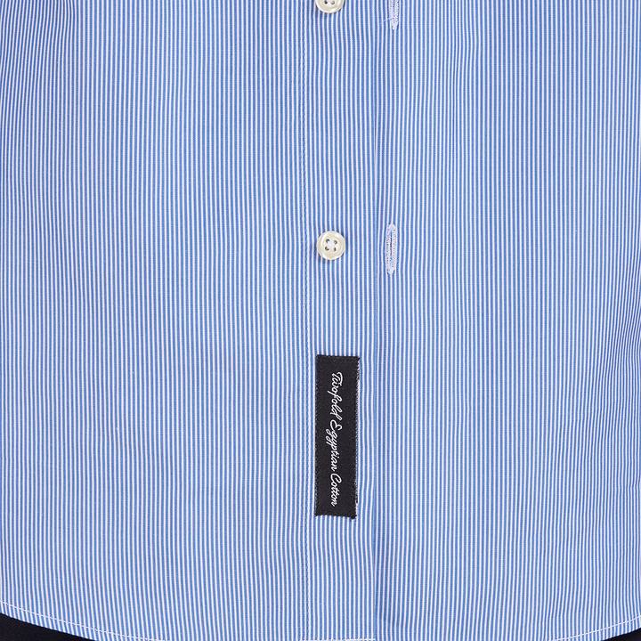 Navy Striped Poplin White Collar Shirt