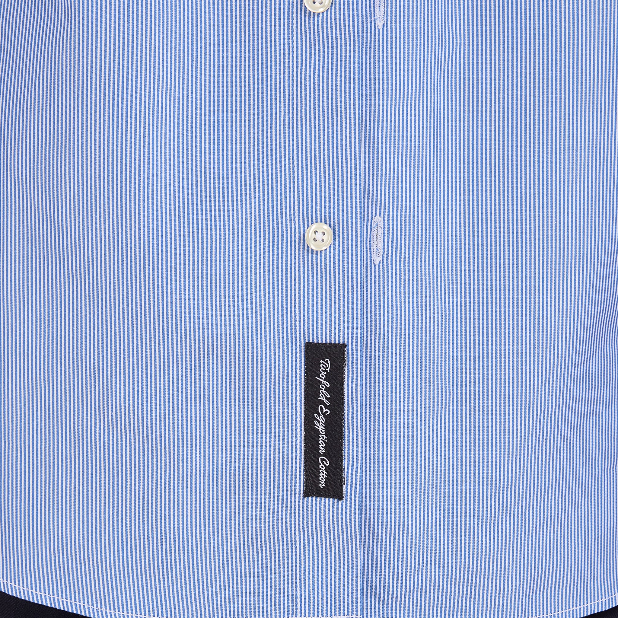 Navy Striped Poplin White Collar Shirt