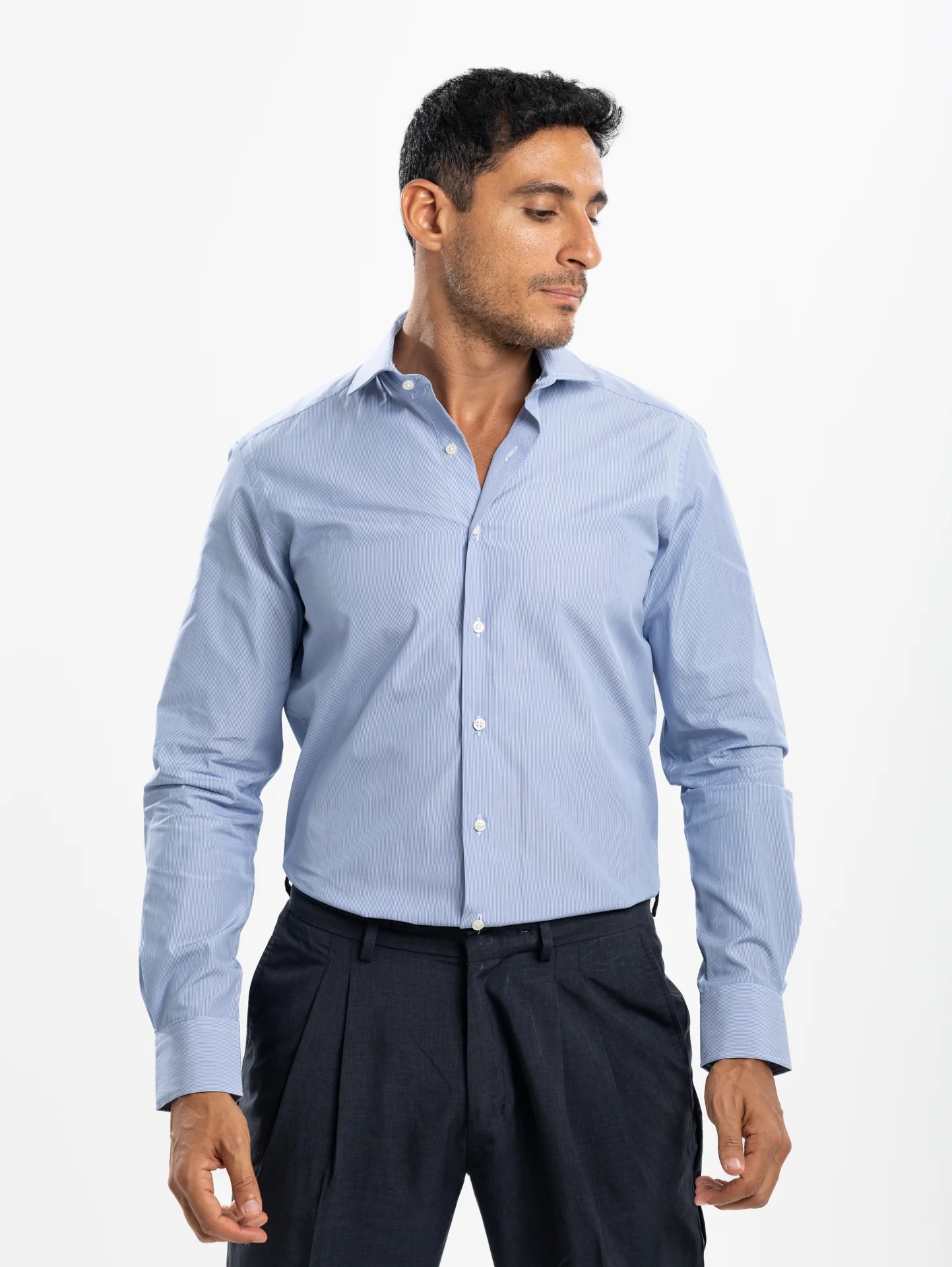 Navy Striped Poplin Shirt