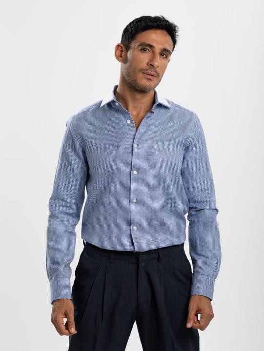 Navy Houndstooth White Collar Shirt