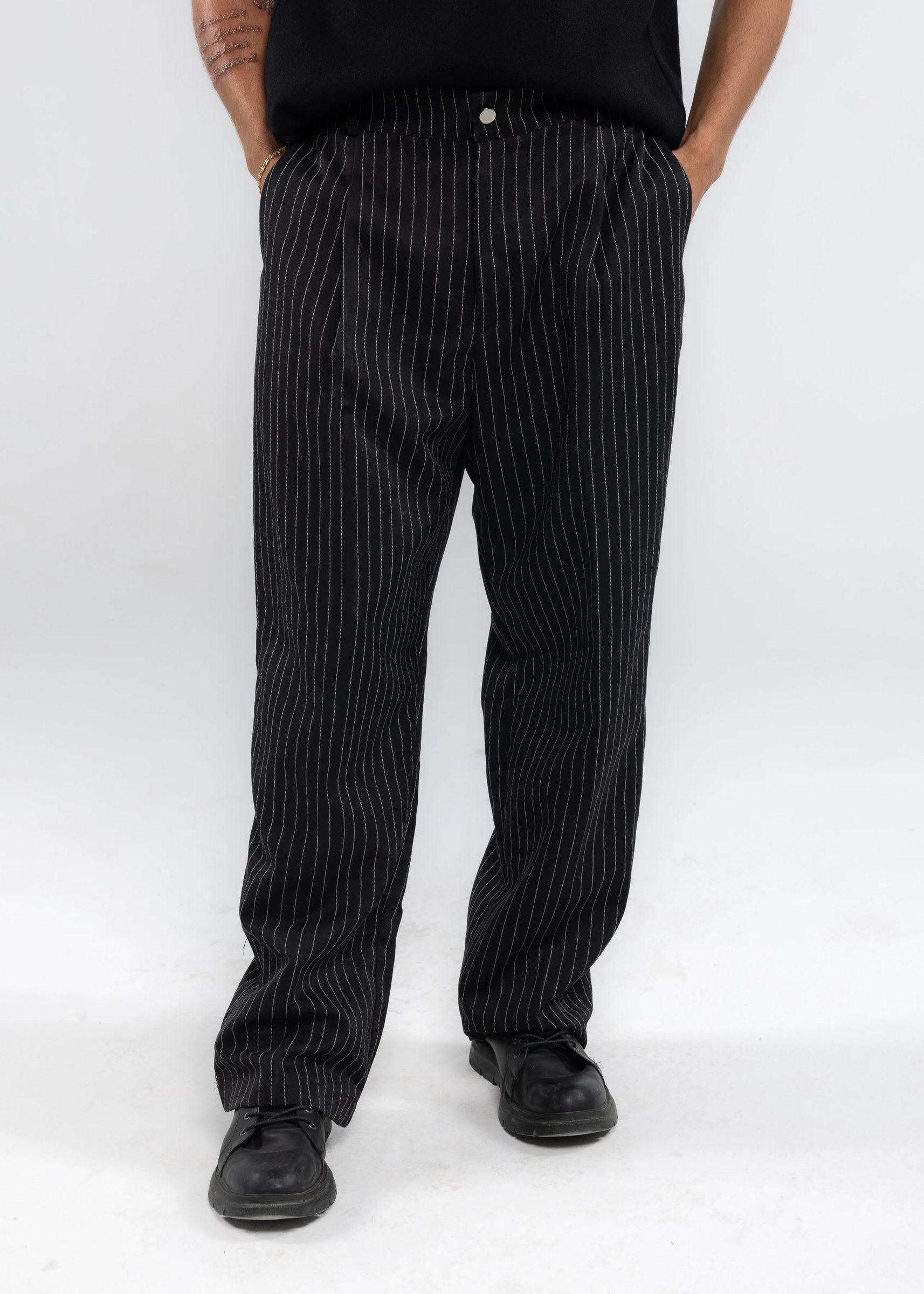 Striped Tailored Pants in Black