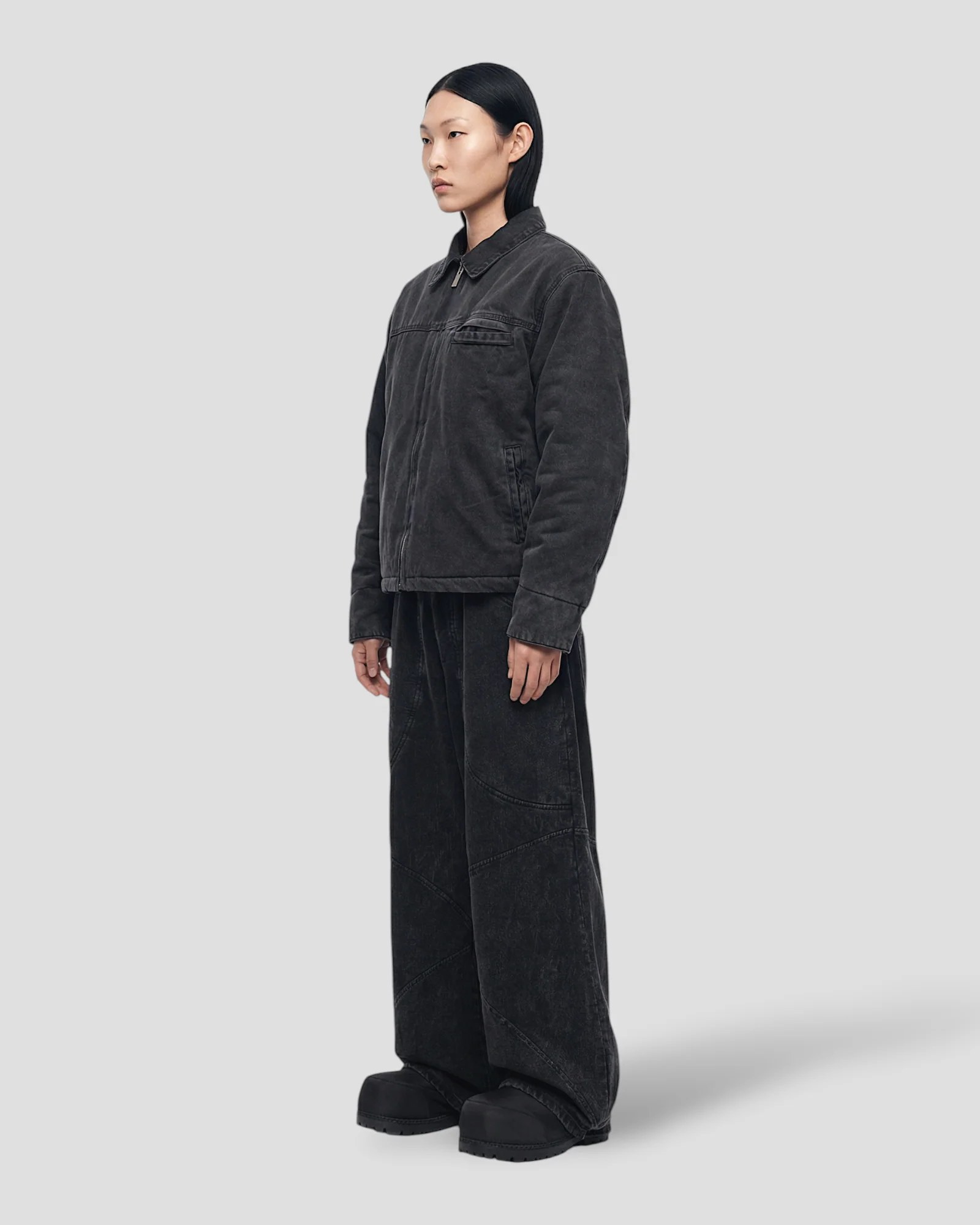 CORE WASHED COLLAR DOUBLE LAYERED WORKER JACKET
