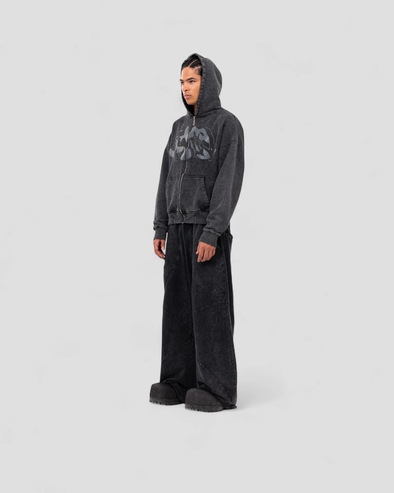 DEMENTE WASHED GREY ZIPUP JACKET