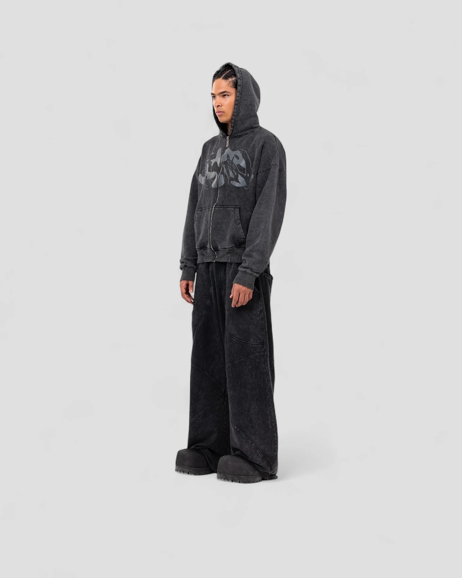 DEMENTE WASHED GREY ZIPUP JACKET