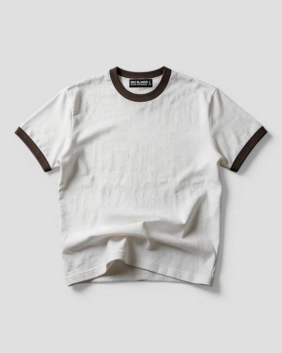 Luis Ribbed Regular Blank White And Brown Tee V2
