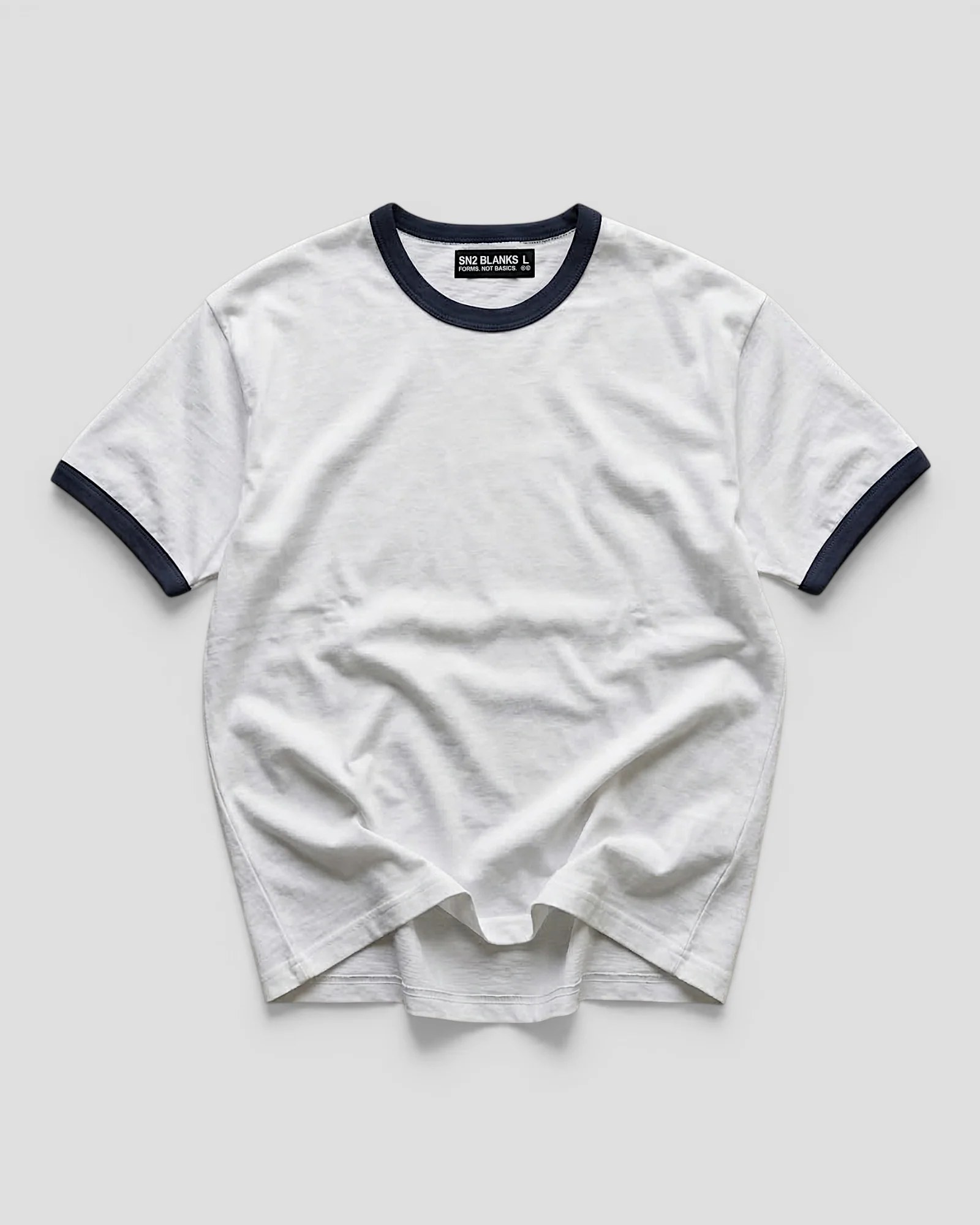 Luis Ribbed Regular Blank White And Navy Tee V2