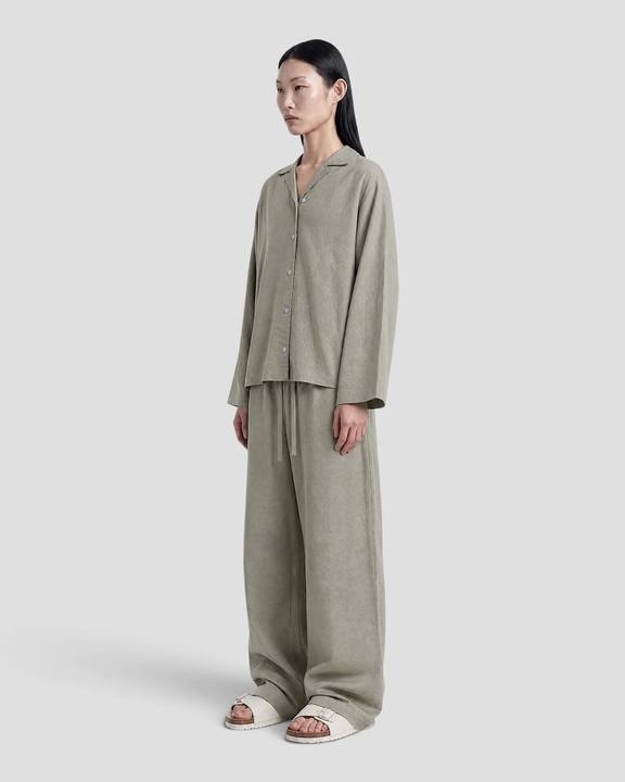 Costa Olive Blank Linen Long Sleeve Shirt