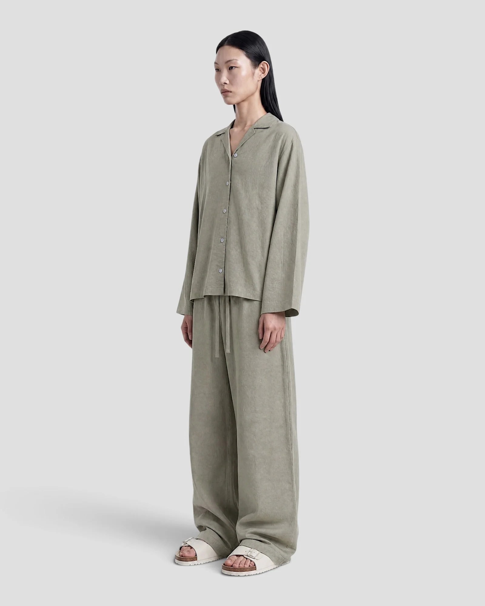 Costa Olive Blank Linen Long Sleeve Shirt