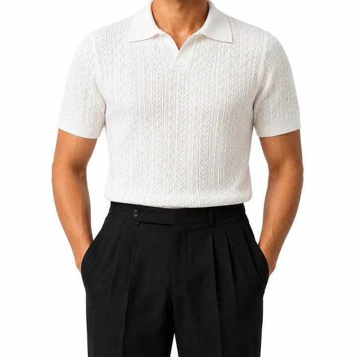 Pearl White — Mosaic Knit Polo