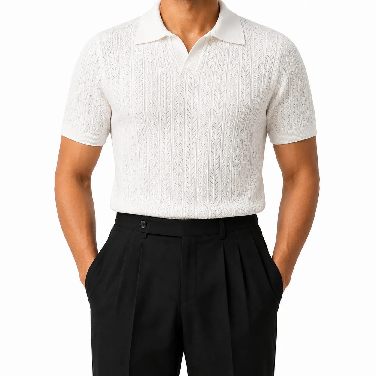 Pearl White — Mosaic Knit Polo