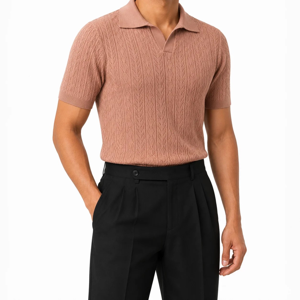 Copper Blush — Mosaic Knit Polo