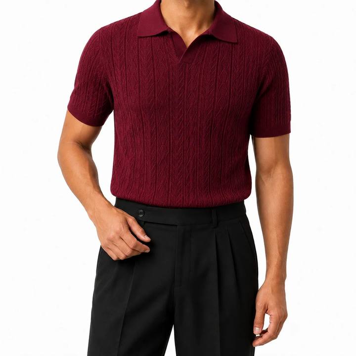 Crimson Burgundy — Mosaic Knit Polo