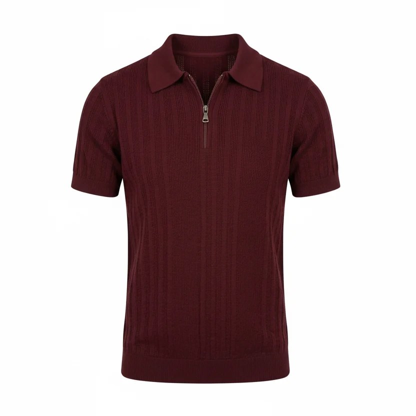 Crimson Burgundy - Capri Zip Knit Polo