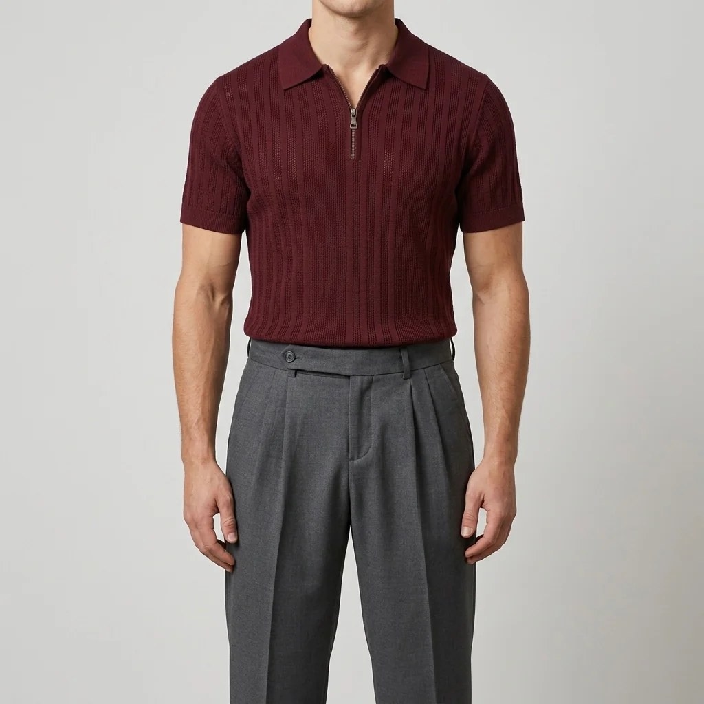 Crimson Burgundy - Capri Zip Knit Polo