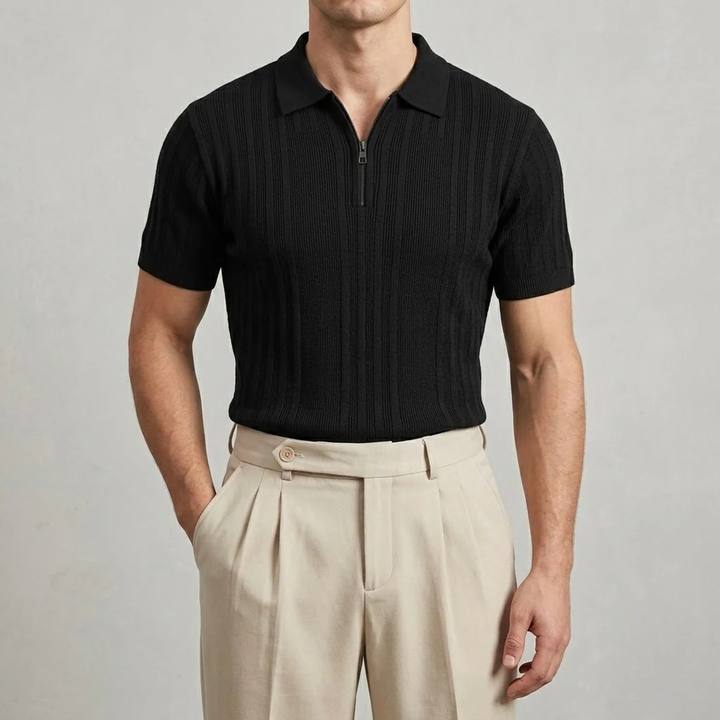 Midnight Black - Capri Zip Knit Polo