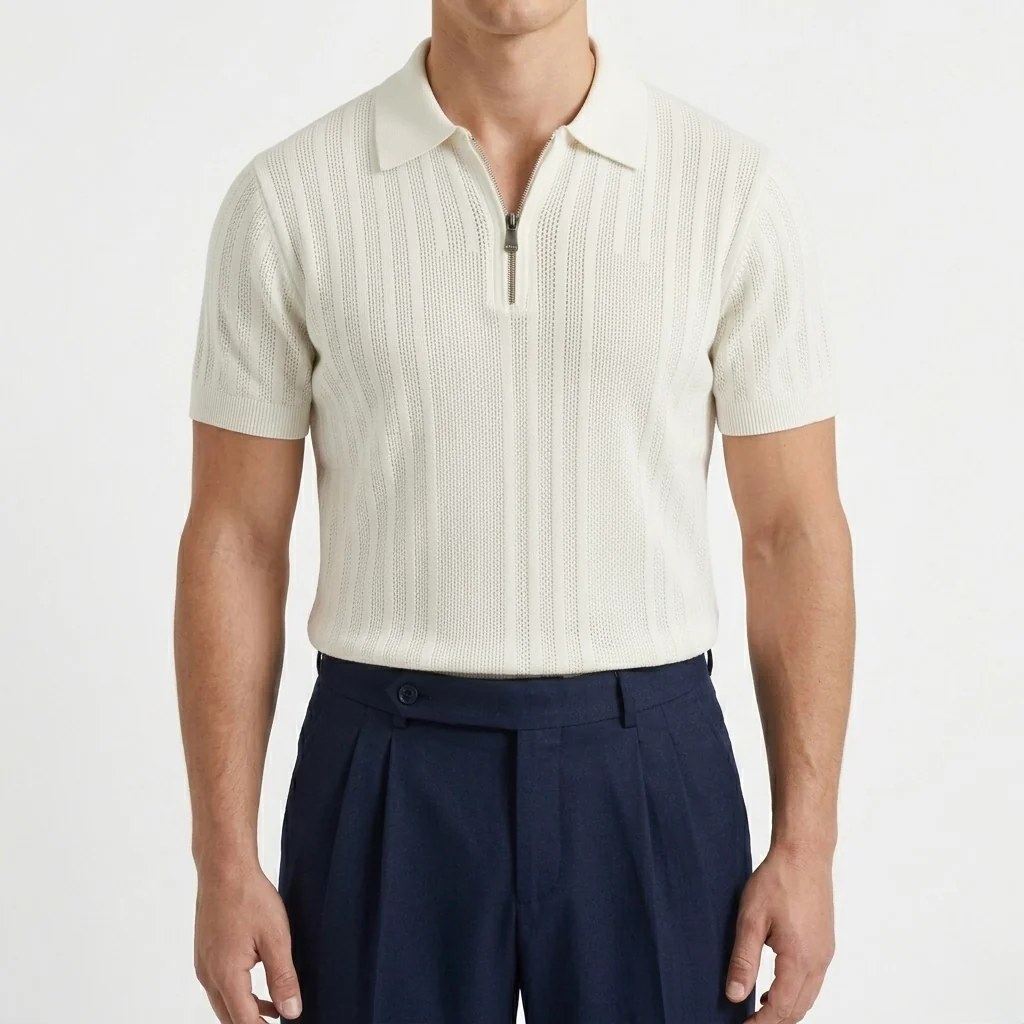 Pearl White - Capri Zip Knit Polo