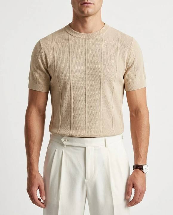 Sandstone Beige - Column Knit Tee