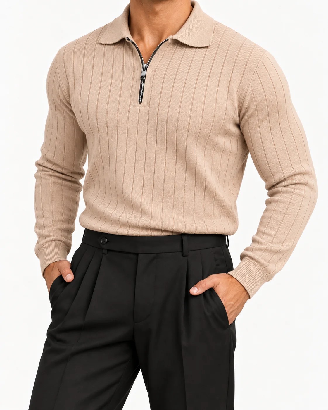 Dune Beige - Column Zip Pullover