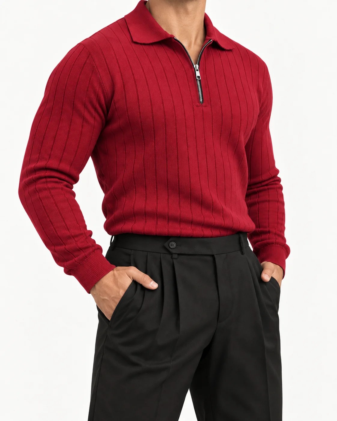 Berry Red - Column Zip Pullover