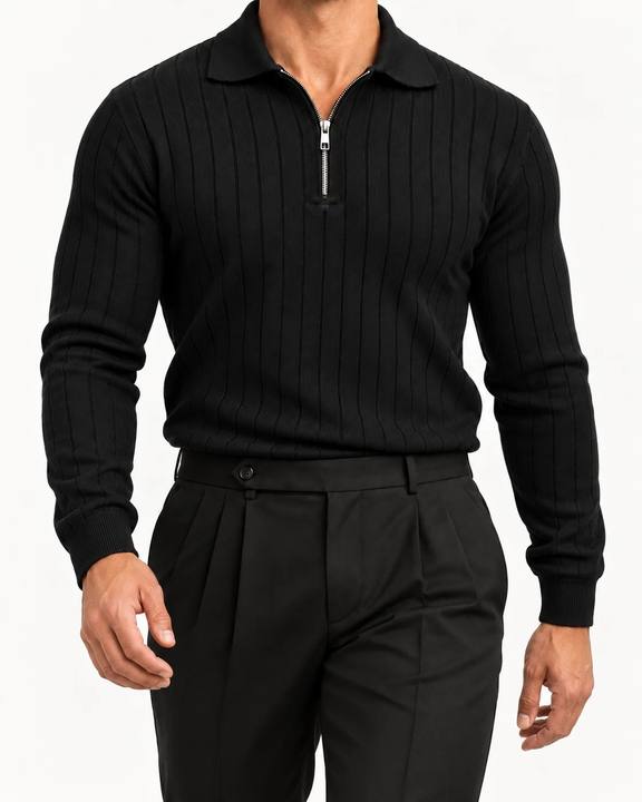 Midnight Black - Column Zip Pullover