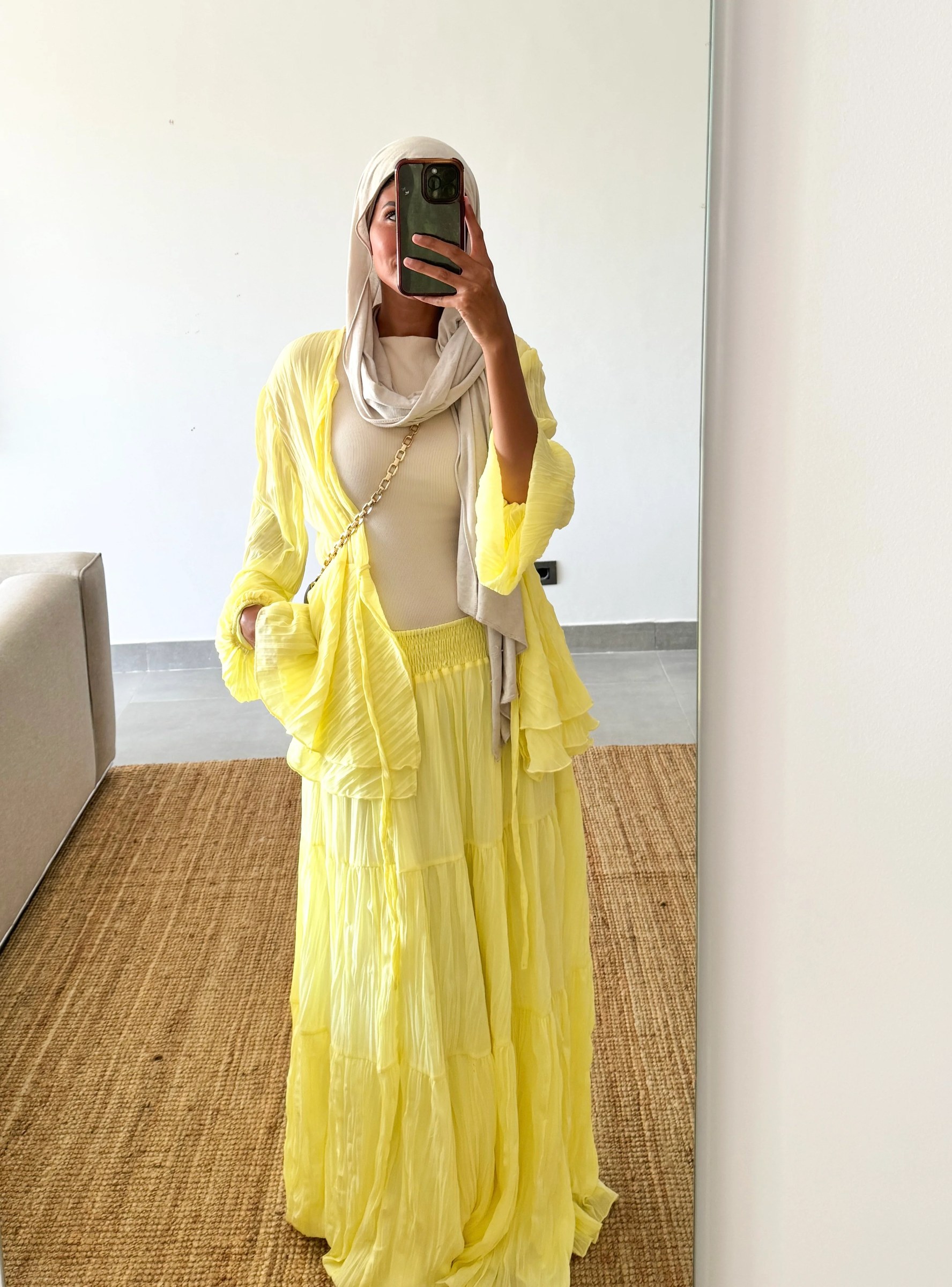 Crinkled Chiffon Set- Butter Yellow