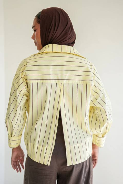 Minimal Stripe Crop Shirt - Yellow