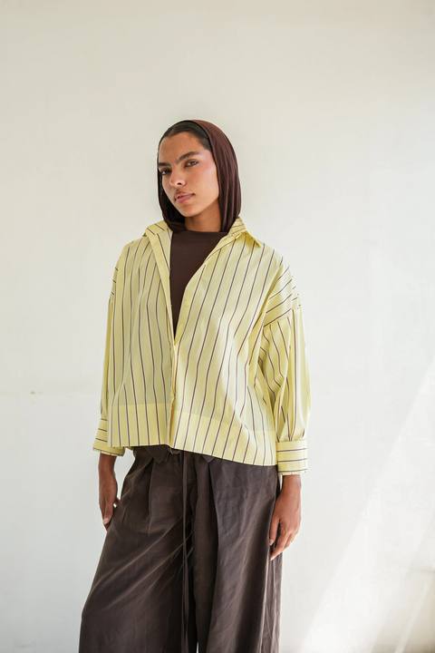 Minimal Stripe Crop Shirt - Yellow