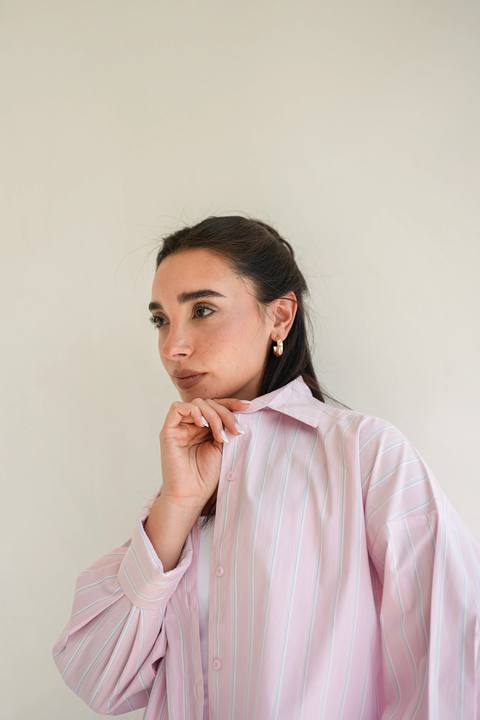 Minimal Stripe Crop Shirt -  Pink