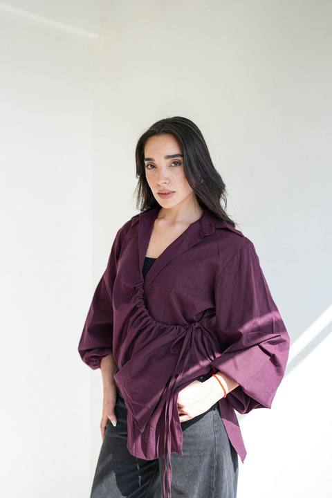 The Wrap Button Shirt - Burgundy