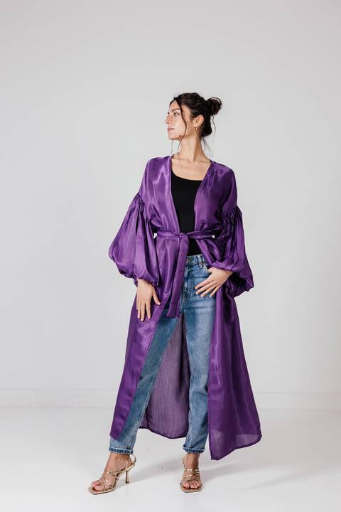 The Puffy Sleeve Cardigan in Purple